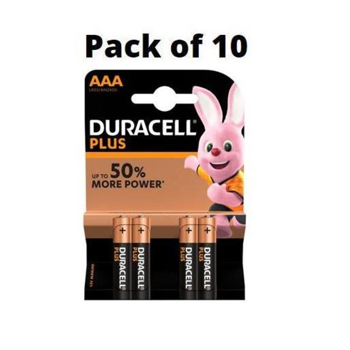 Duracell Plus MN2400+ AAA Alkaline Batteries, 4 Per Card, Box of 10