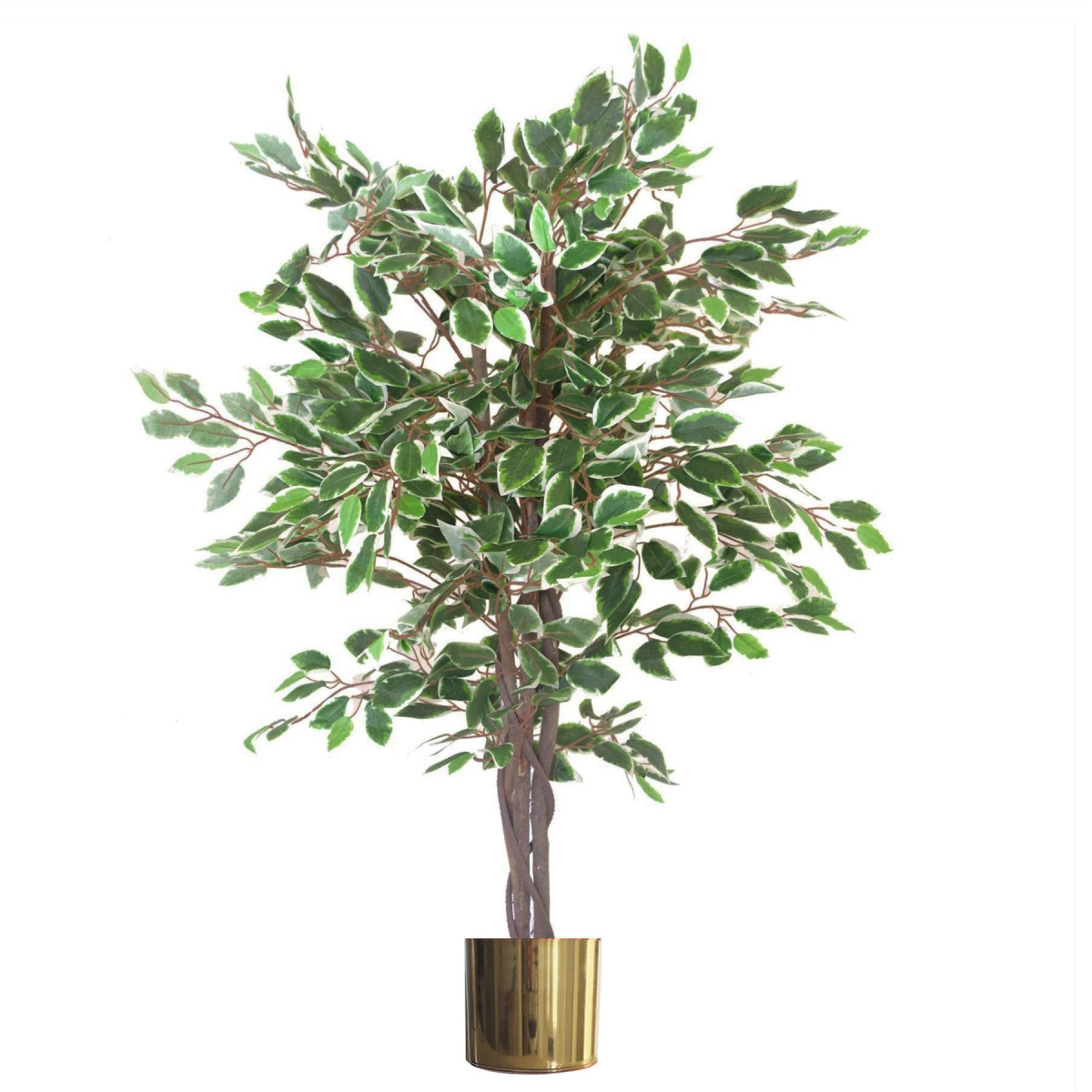 130cm White Edge Ficus Artificial Plant Tree with Gold Metal Planter