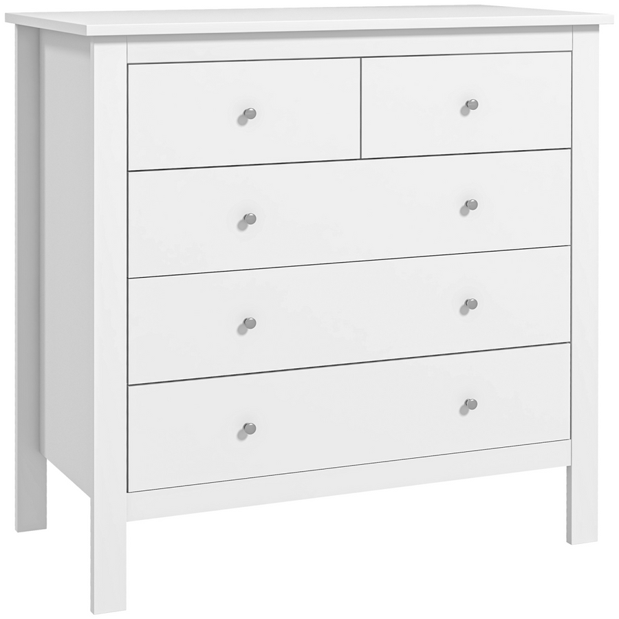 Modern Chest of Drawers, 5 Drawer Storage Cabinet, White