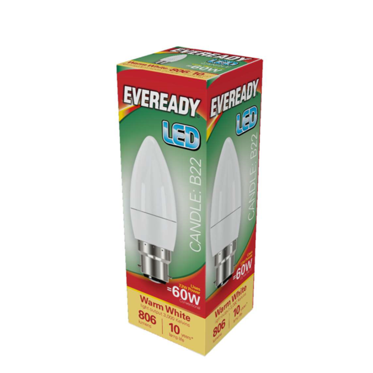 Eveready S17375 LED Candle Bulb, B22 (BC), 806lm, 7.3W, Warm White, Pack of 5