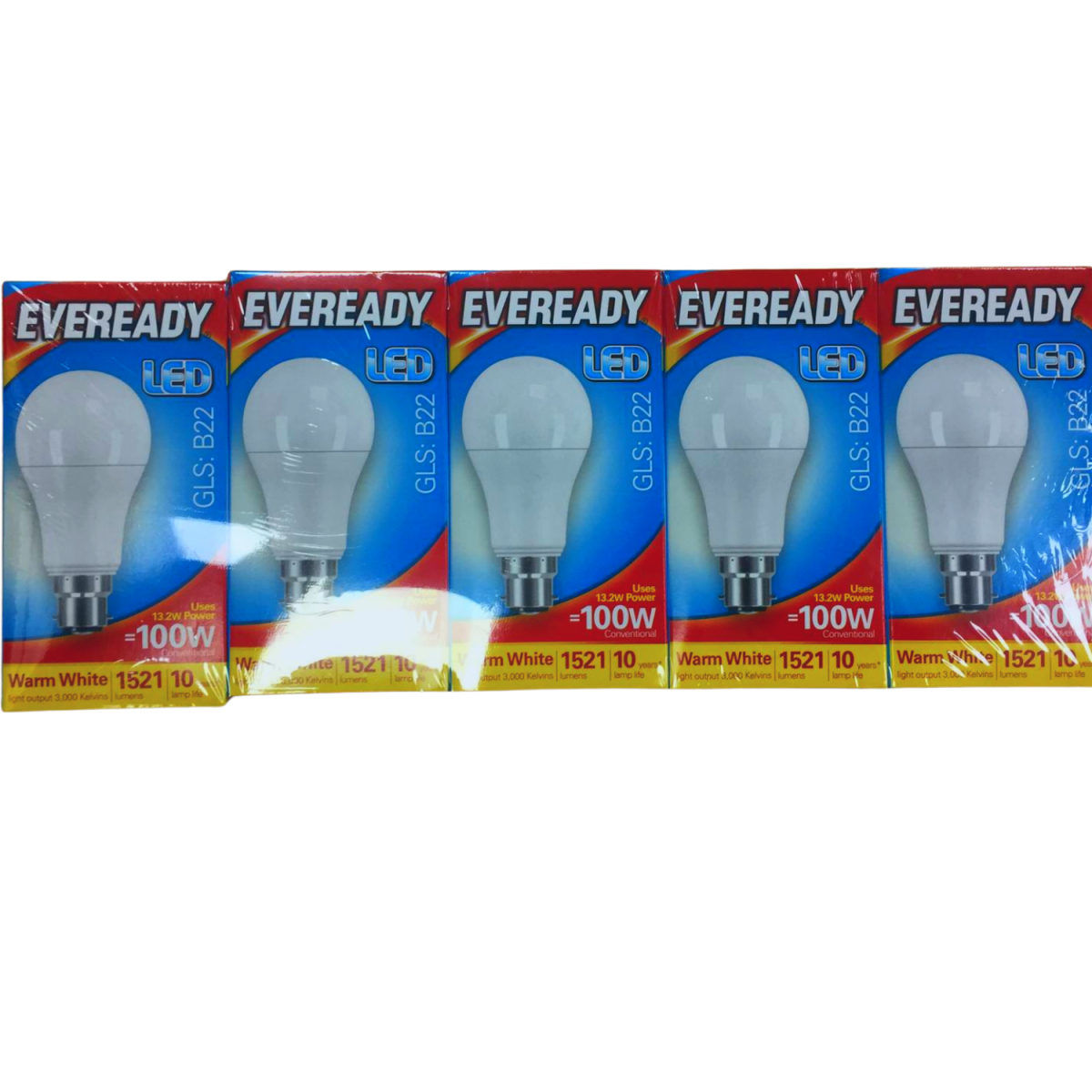 Eveready GLS B22 Warm White 100W Bulbs Pack of 5