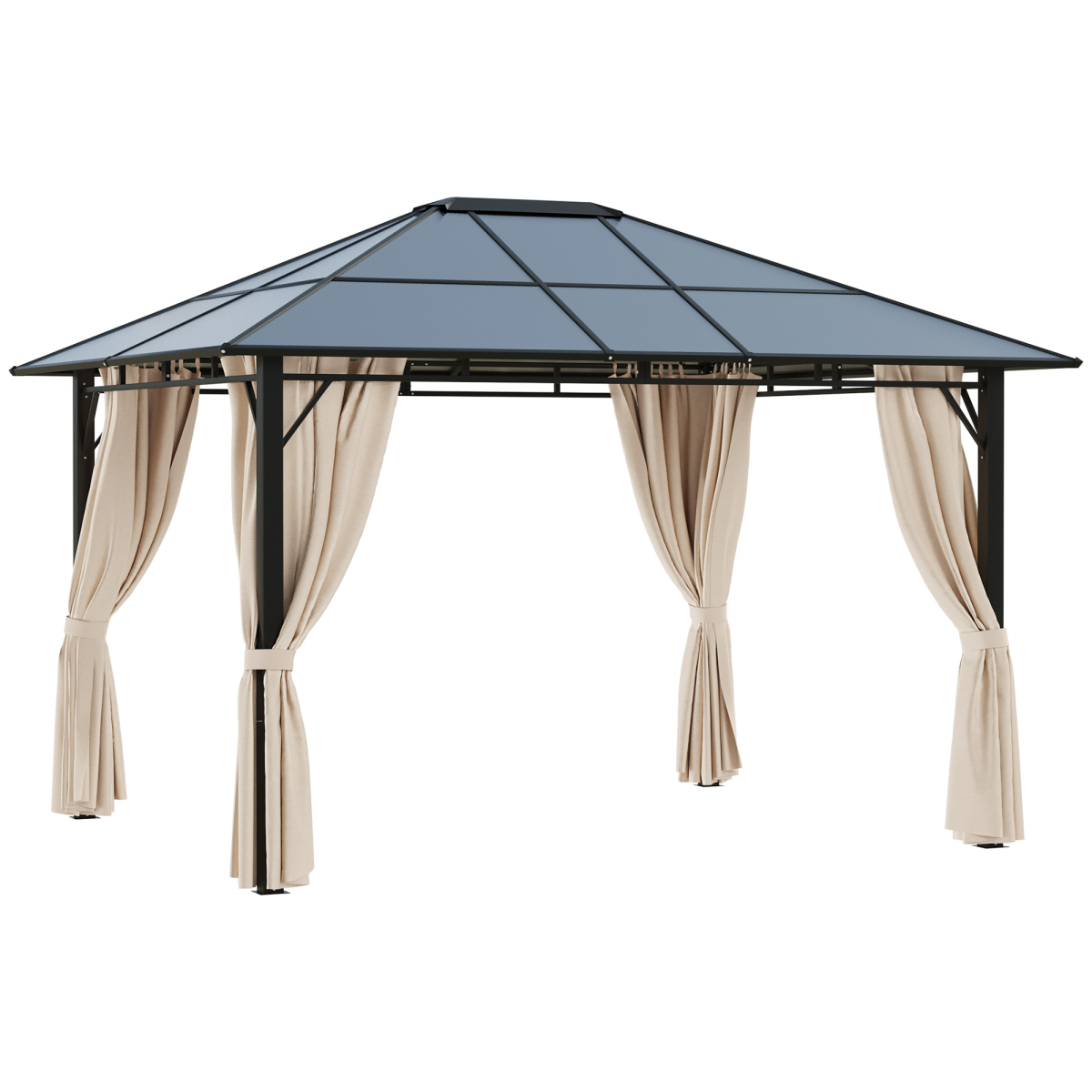 3.6 x 3 m Hardtop Gazebo Garden Pavilion with Polycarbonate Roof, Brown
