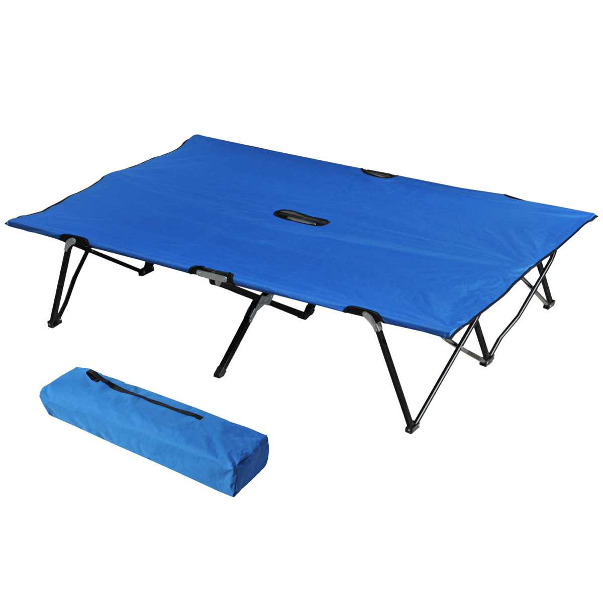 Double Camping Folding Cot Outdoor Portable Sunbed with Carry Bag, Blue