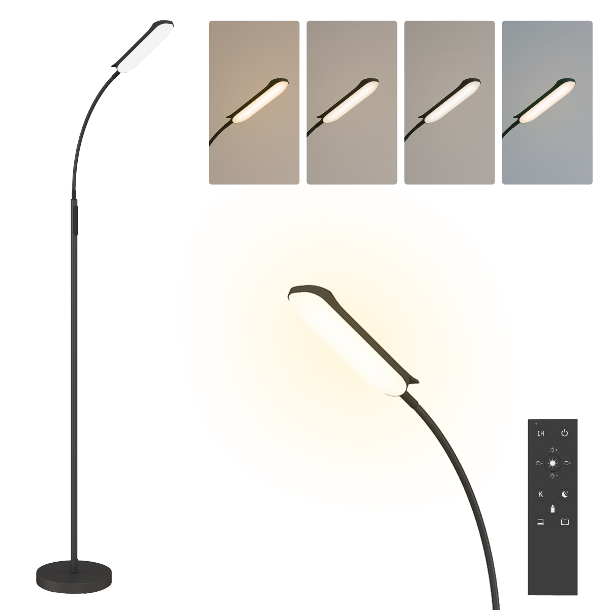 HOMCOM LED Floor Lamp with Magnetic Remote Control, Black