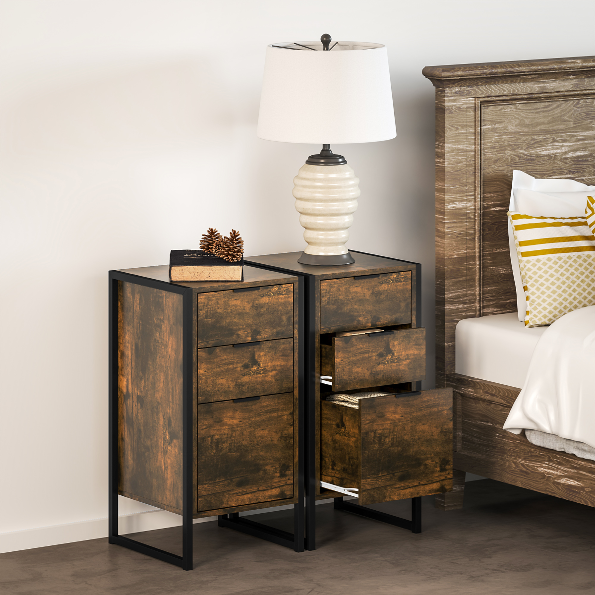 Bedside Tables with 3 Drawers
