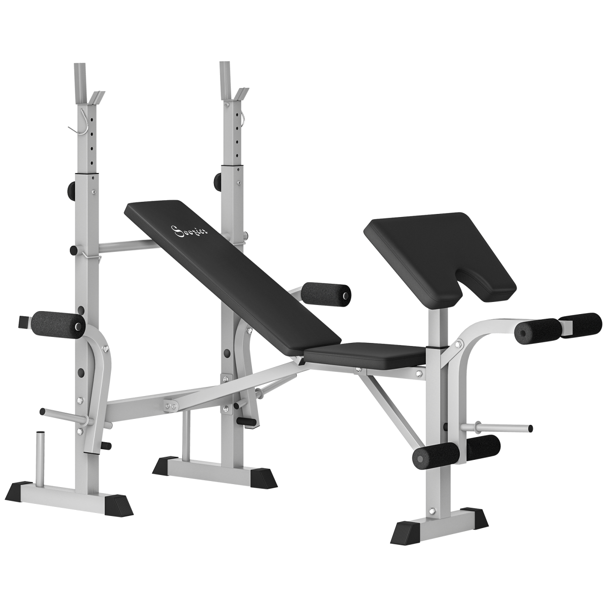 HOMCOM Adjustable Weight Bench with Squat Rack and Leg Developer, Grey