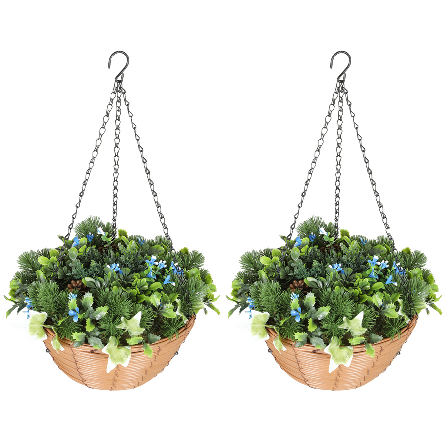 HOMCOM Artificial Flowers in Basket Set of 2