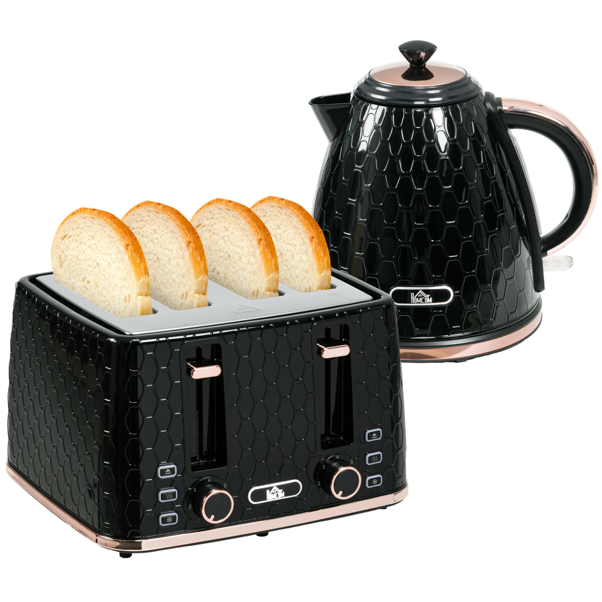 HOMCOM 1.7L Kettle and Toaster Set, Black