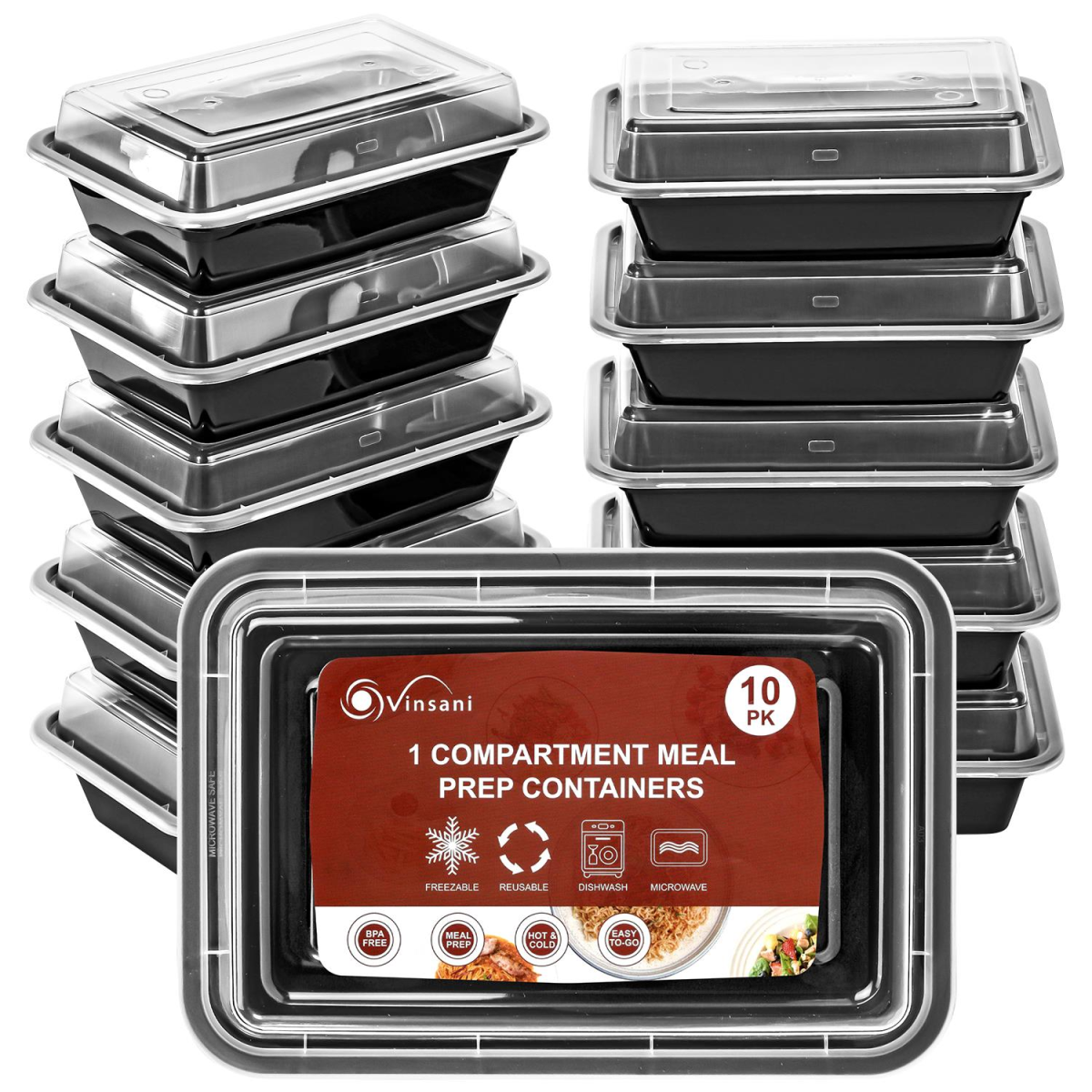 VINSANI 10pk 1 COMPARTMENT MEAL PREP CONTAINERS 1010423 X 3