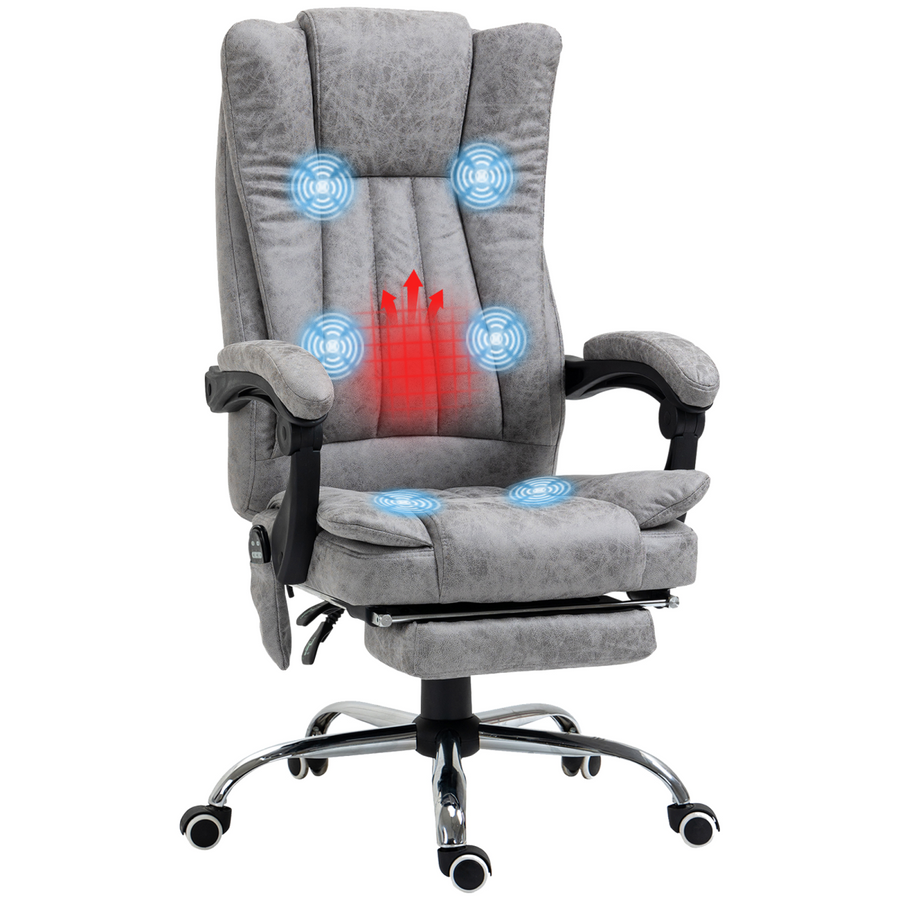 Vinsetto 6-Point Vibrating Massage Office Chair with Heat, Microfibre Upholstery, Arms, Grey