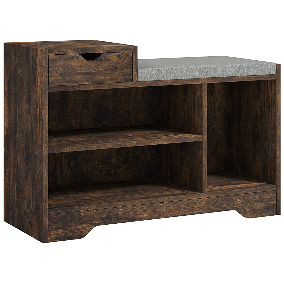 HOMCOM Upholstered Entryway Shoe Bench with Storage Drawer and Open Shelf, Brown