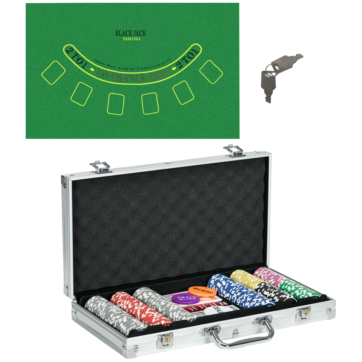 SPORTNOW 300-Piece Poker Chips Set with Mat and Aluminium Case