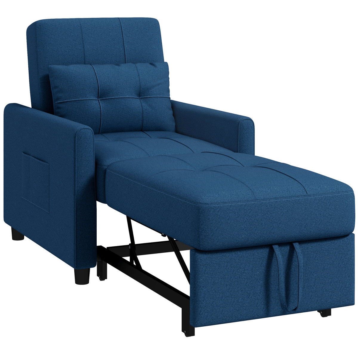 HOMCOM Pull Out Chair Bed with Pillow, Side Pockets, Blue