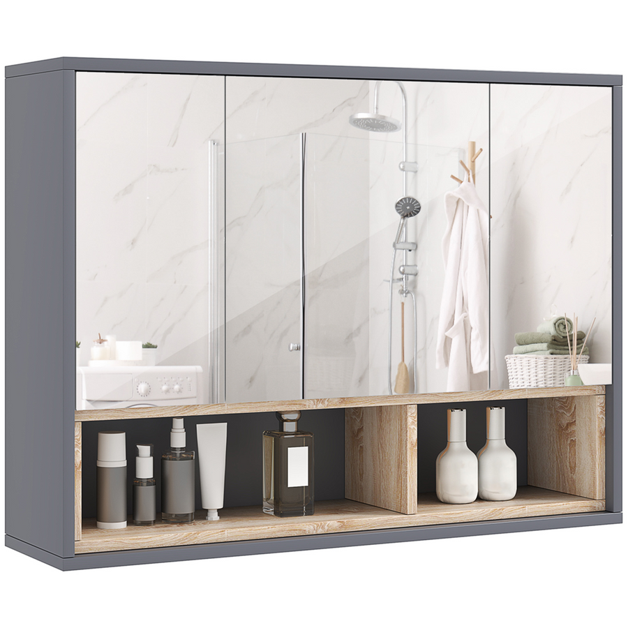 HOMCOM Bathroom Cabinet Wall Mounted Mirror Storage Grey