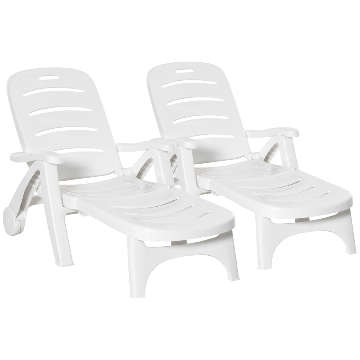 Outsunny Patio Folding Lounge Chairs Recliners with Wheels & 5-Position Backrest
