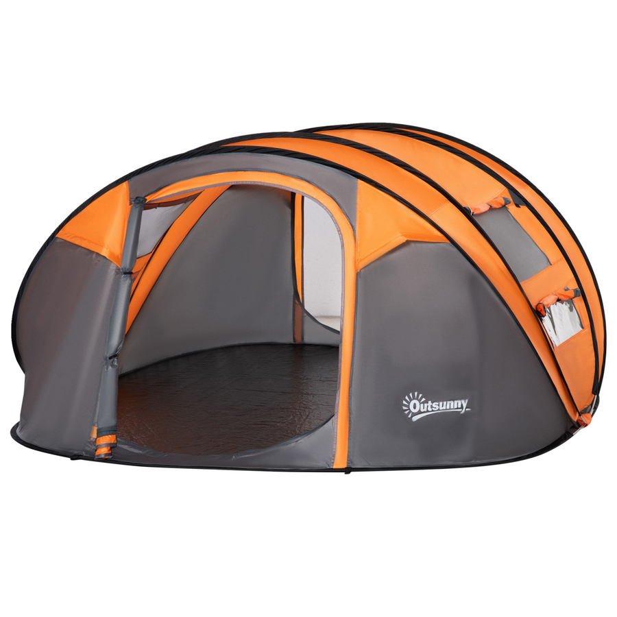 Camping Dome Pop-up Tent for 4-5 Person with Windows, Orange
