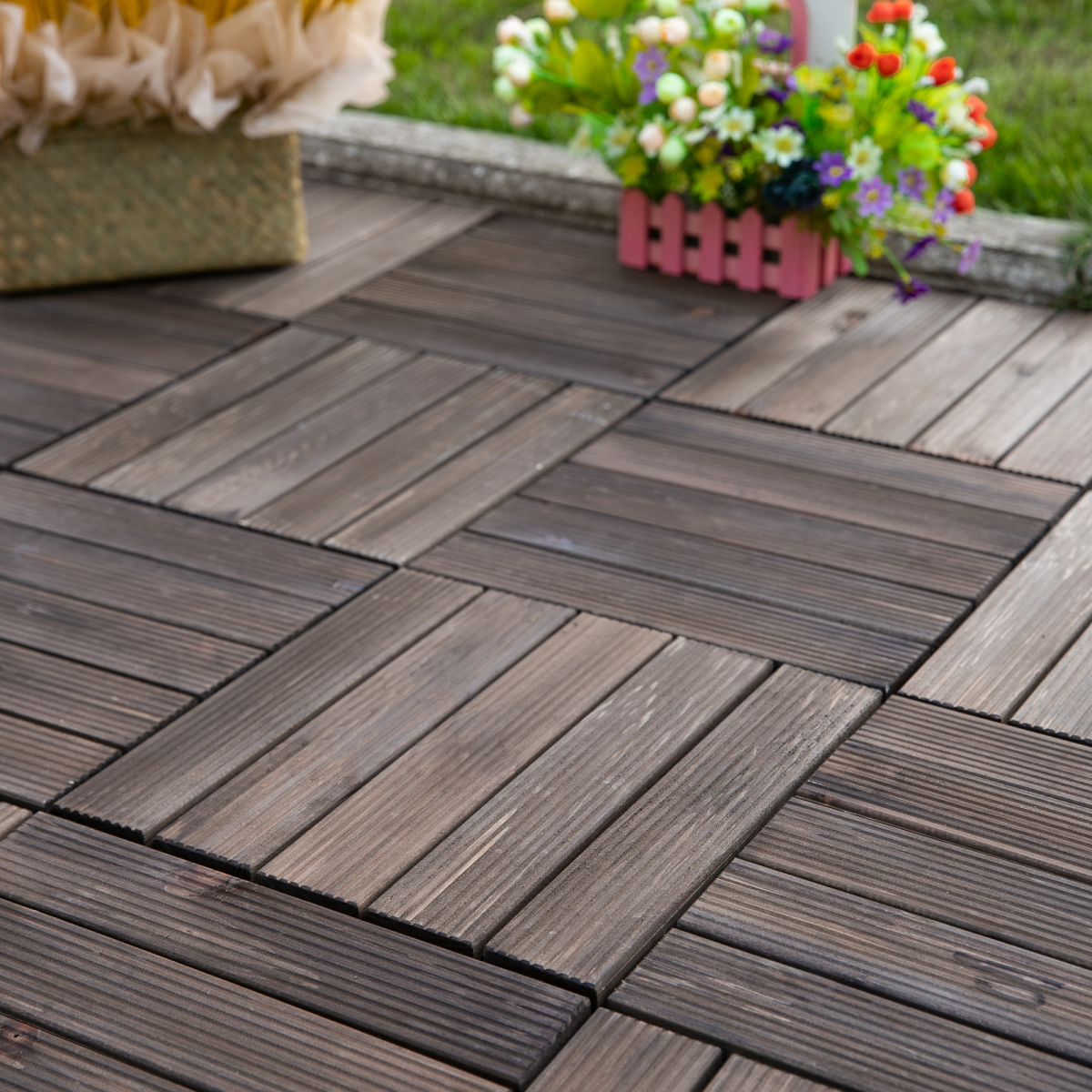 12" x 12" Interlocking Deck Tiles, Pack of 27 Outdoor Flooring Patio Tiles