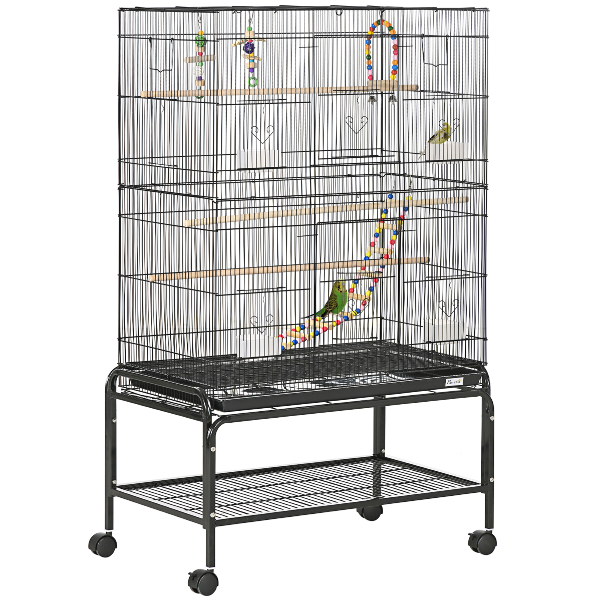 Bird Cage with Stand, Wheels, Toys for Budgies, Finches, Parakeets