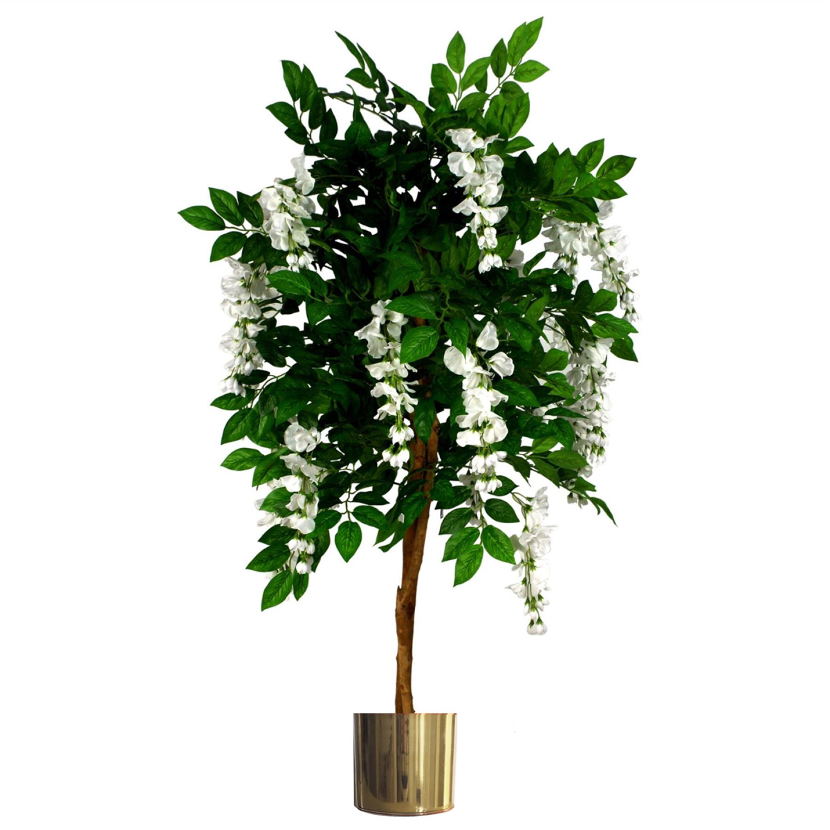 130cm Artificial Wisteria Tree White Flowers with Gold Metal Planter