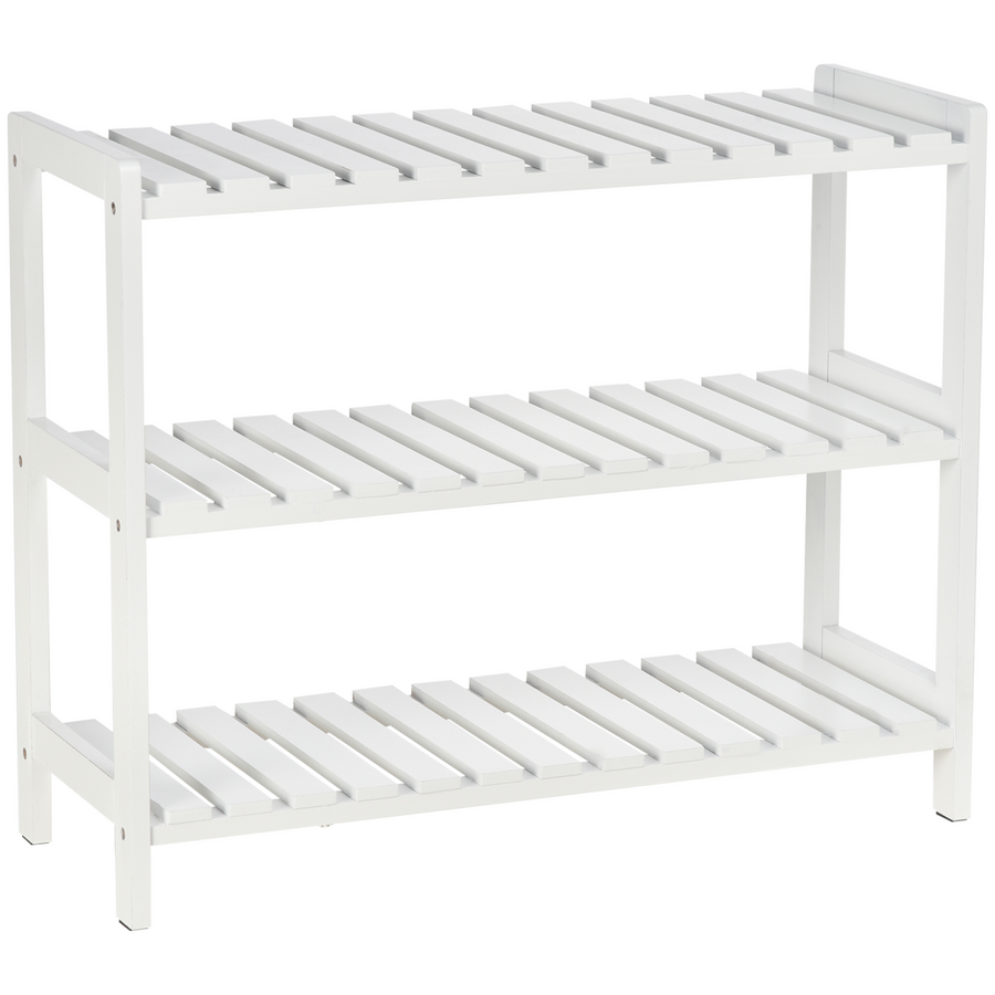 3-Tier Shoe Rack with Wood Frame, Open Storage, 57x70cm