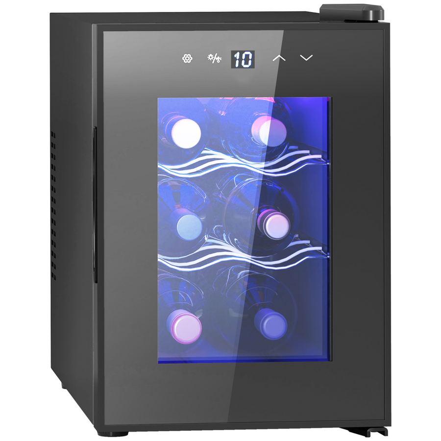 HOMCOM Mini Beer & Wine Fridge, 6 Bottle, Glass Door, Touch Screen