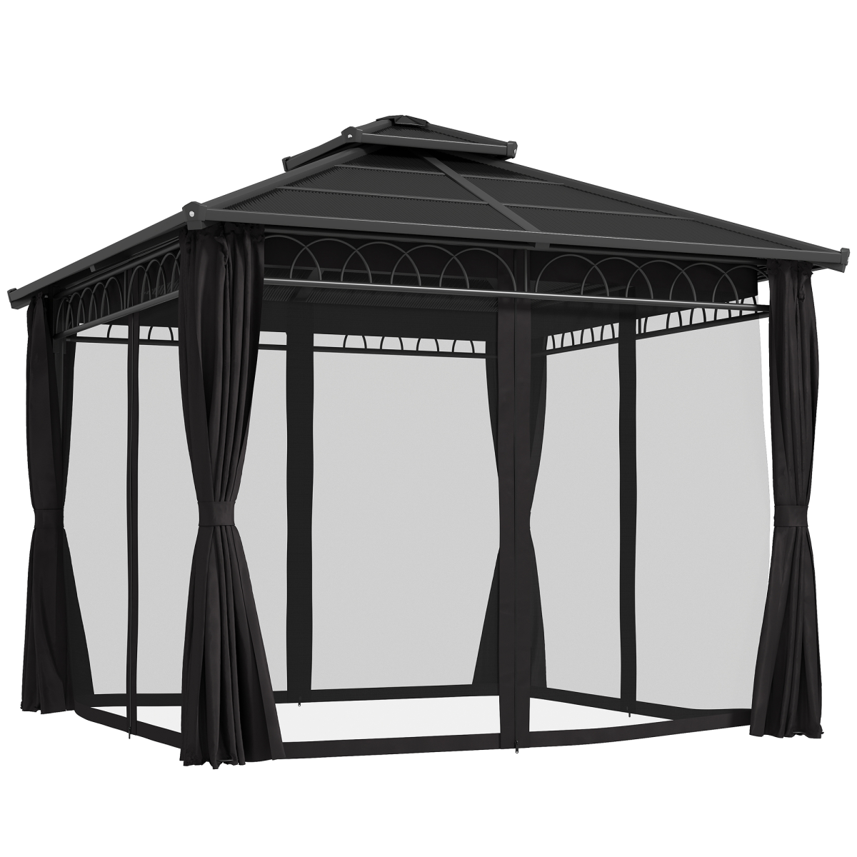 Outsunny 3 x 3 m Double Roof Hard Top Gazebo with Nettings, Dark Grey