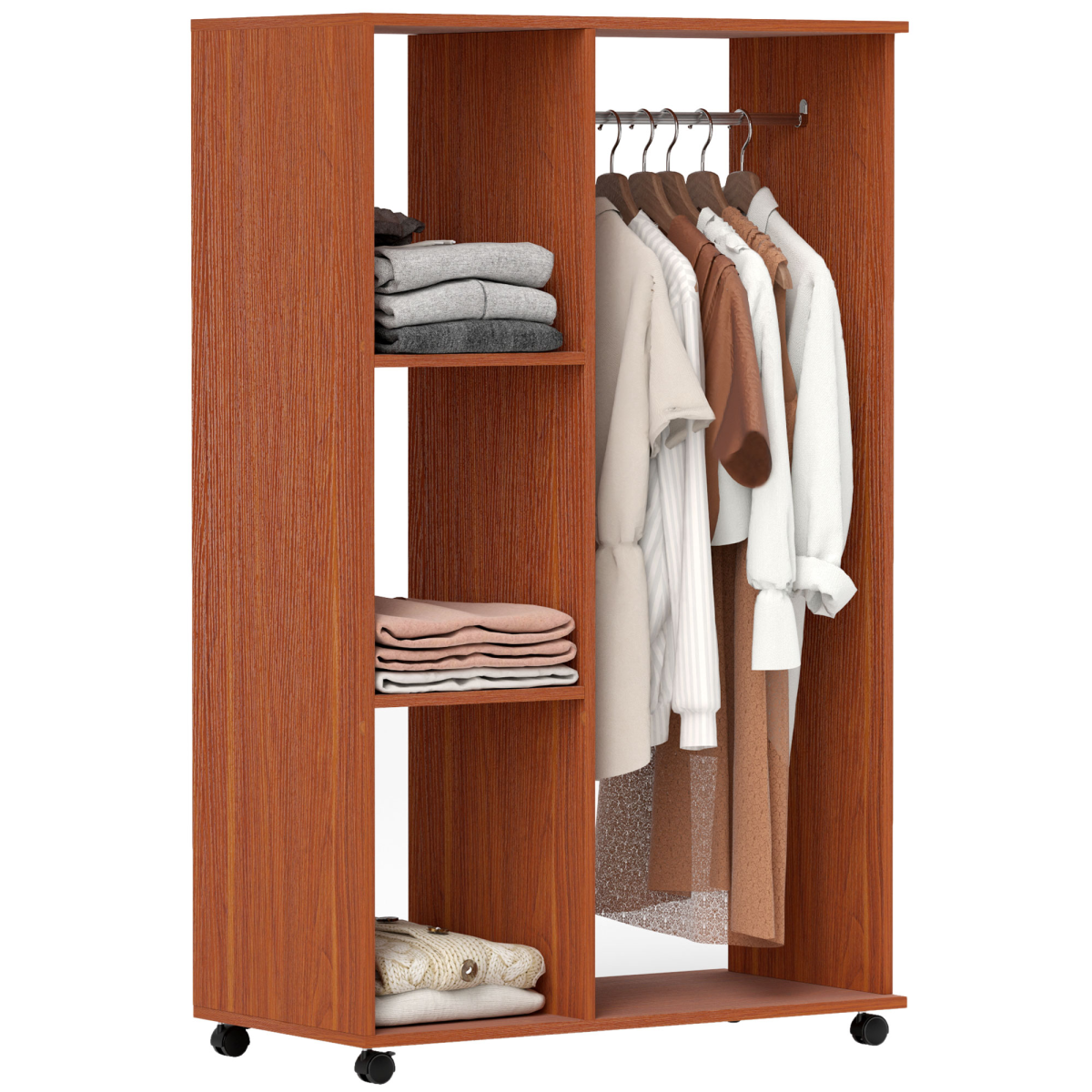 Open Wardrobe with Clothes Hanging Rail - Walnut