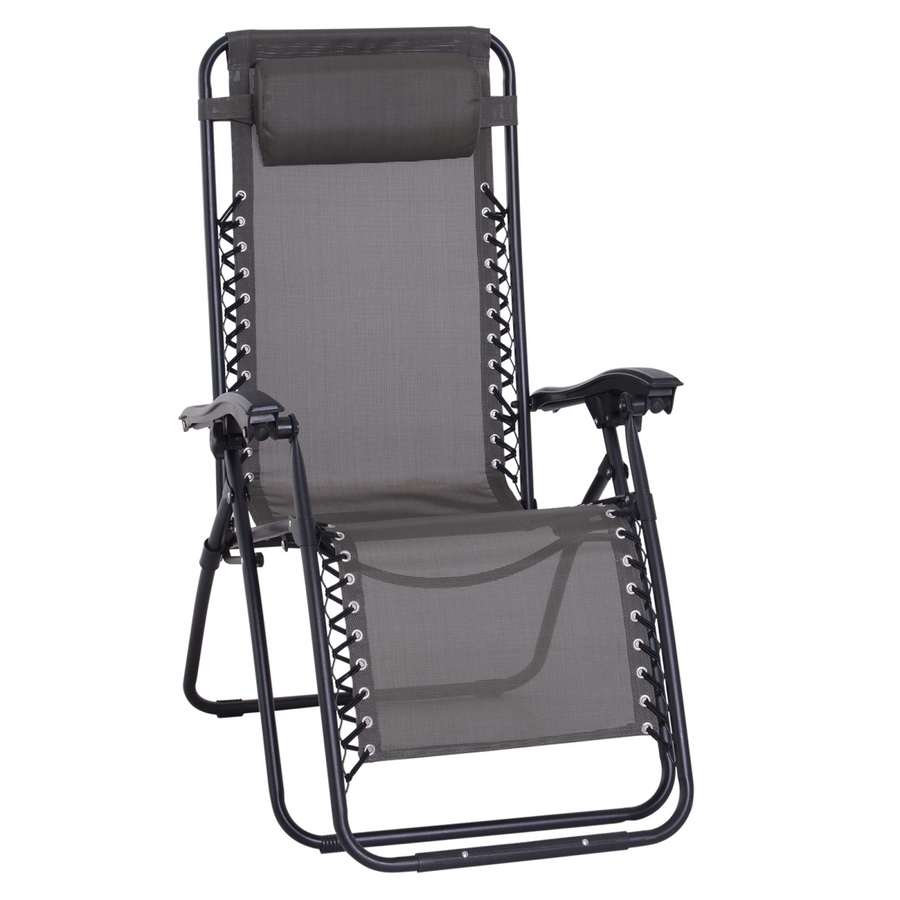 Outsunny Metal Frame Zero Gravity Lounger with Head Pillow