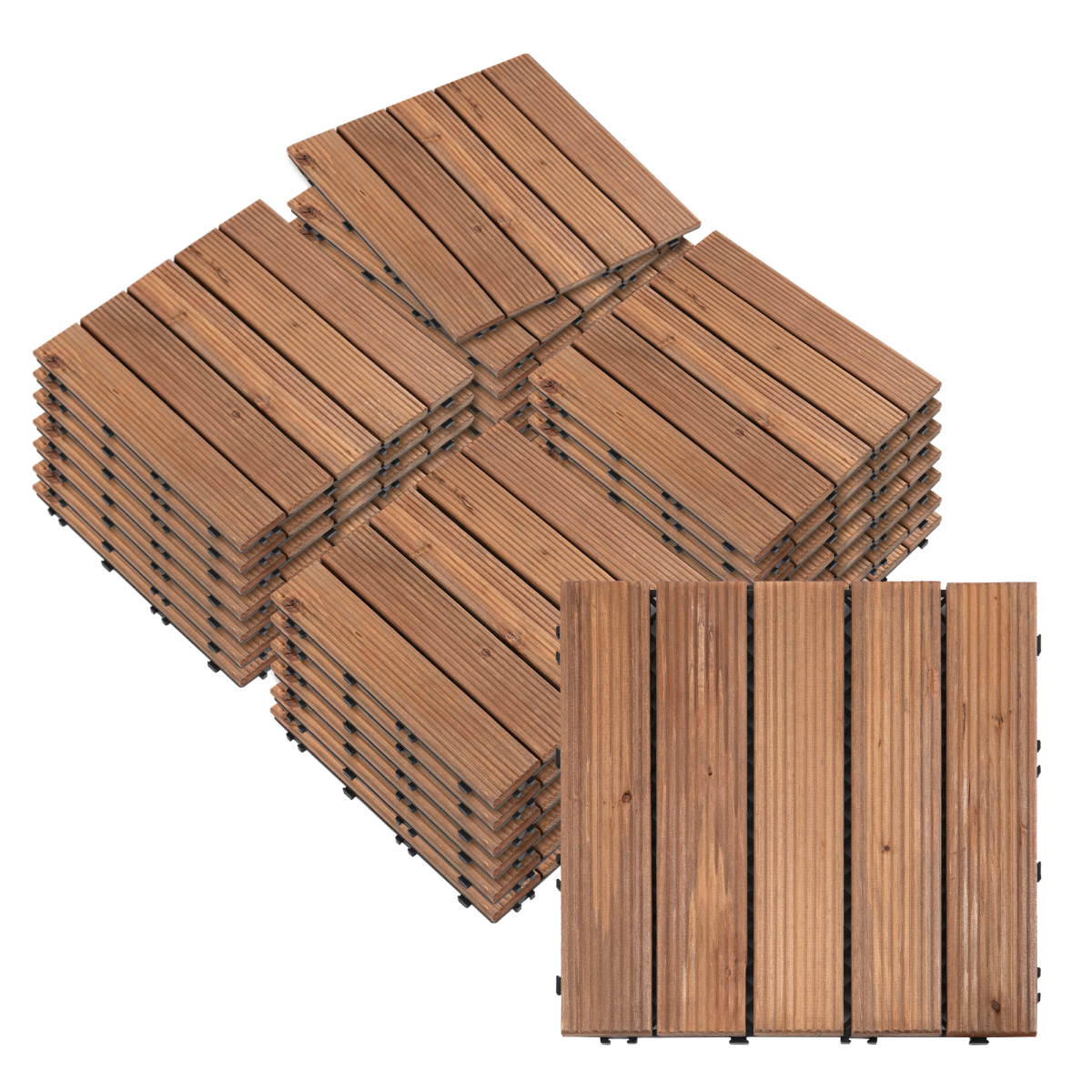 27 Pcs Interlocking Solid Wood DIY Deck Tiles