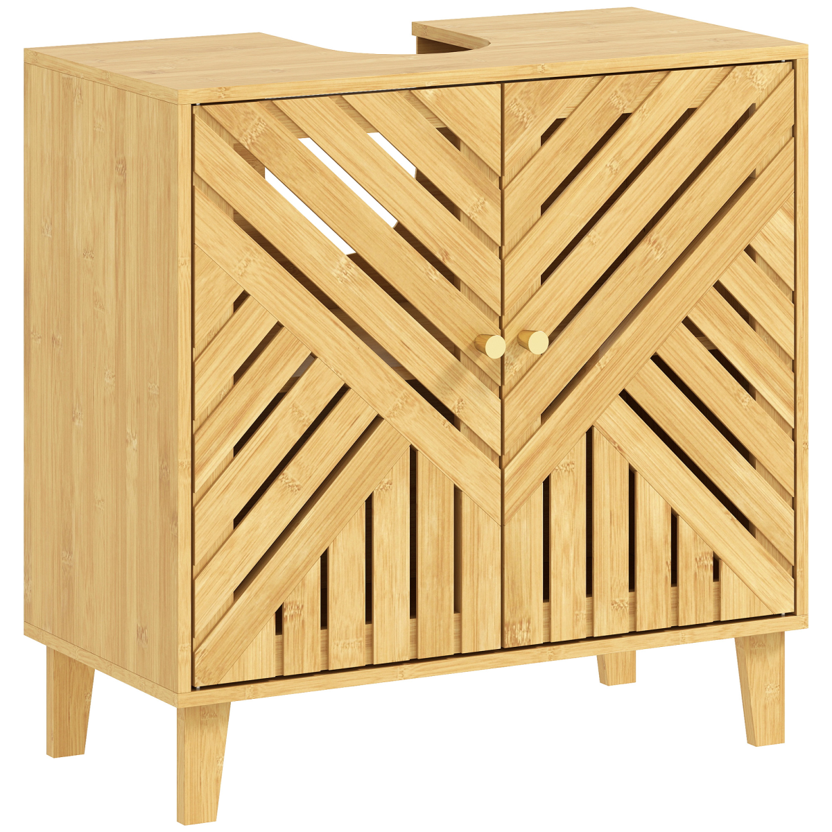 HOMCOM Bamboo Bathroom Under Sink Cabinet with Adjustable Shelf