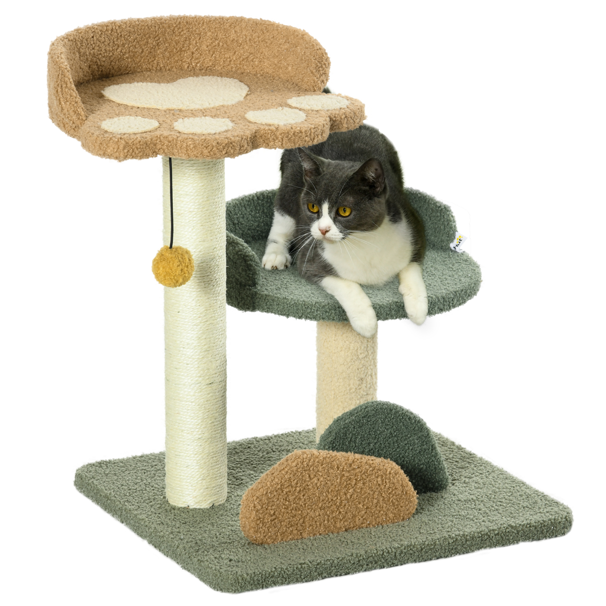 52cm Cat Tree for Indoor Cats with Scratching Posts, Two Beds, Toy Ball