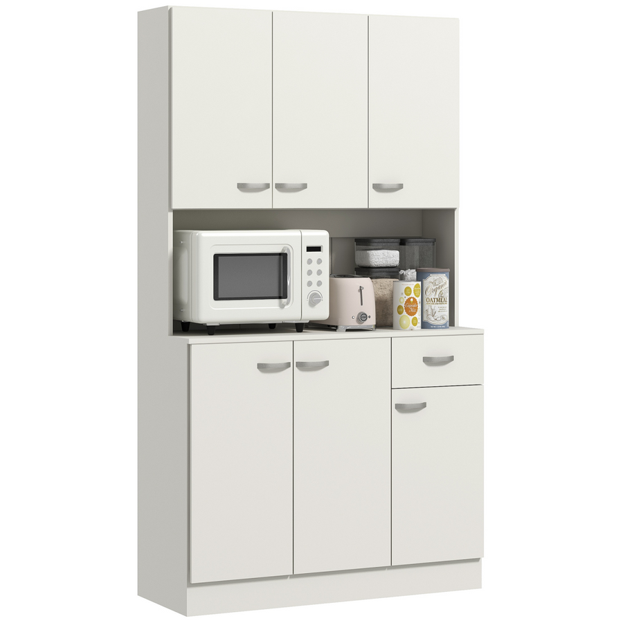 HOMCOM Freestanding Kitchen Cupboard Storage Cabinet with Doors, Cream White