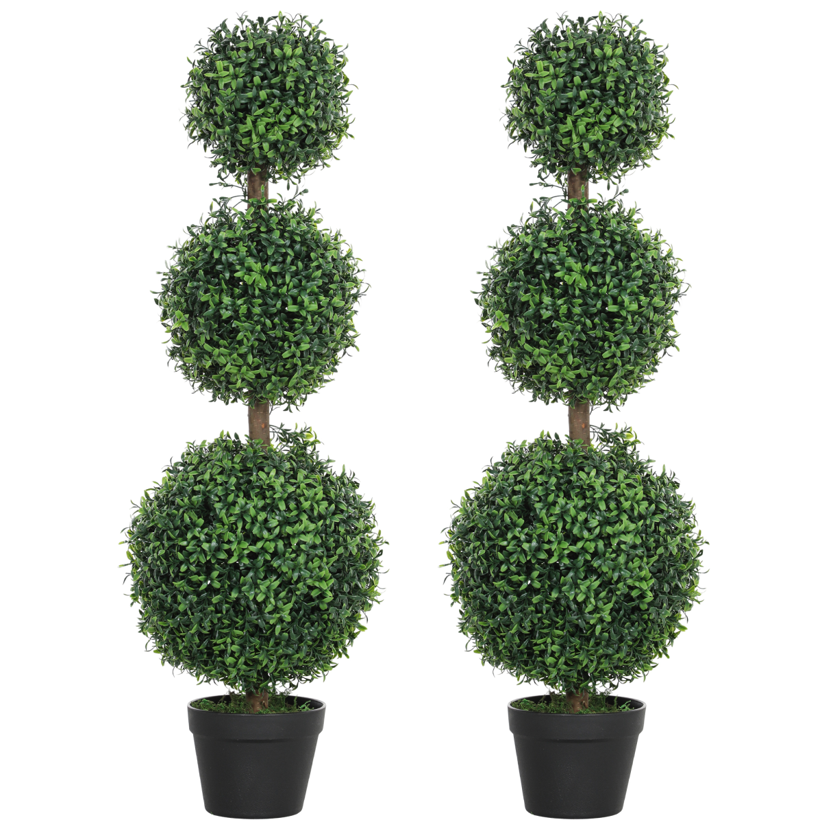 HOMCOM Set of 2 Decorative Artificial Boxwood Trees in Pot, Green