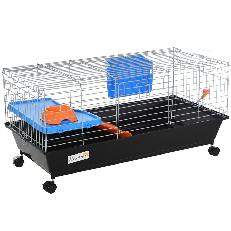 89cm Small Animal Home Cage for Rabbit, Ferret, Chinchilla with Wheels, Black