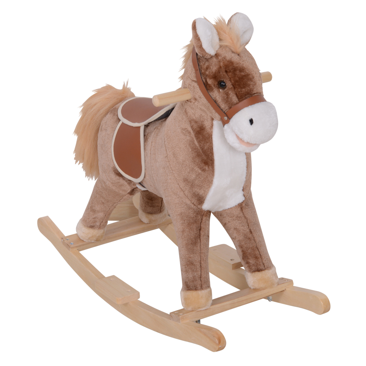 HOMCOM Kids Rocking Horse Wooden Plush Age 3 Ride On Toy