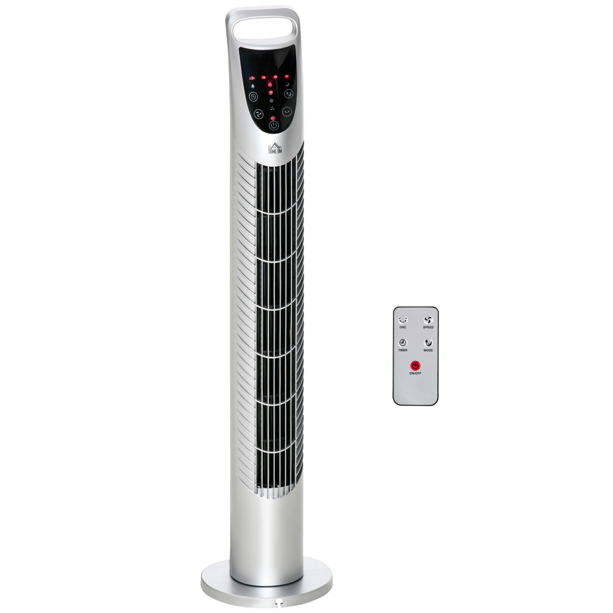 40W Adjustable ABS Quiet Oscillating Tower Fan with Remote - Silver