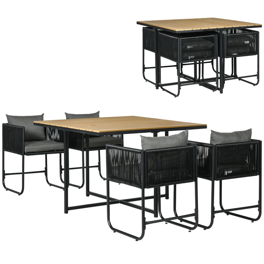 5-Piece Rattan Dining Set, 4-Seater Cube Dining Set with Space-Saving Design