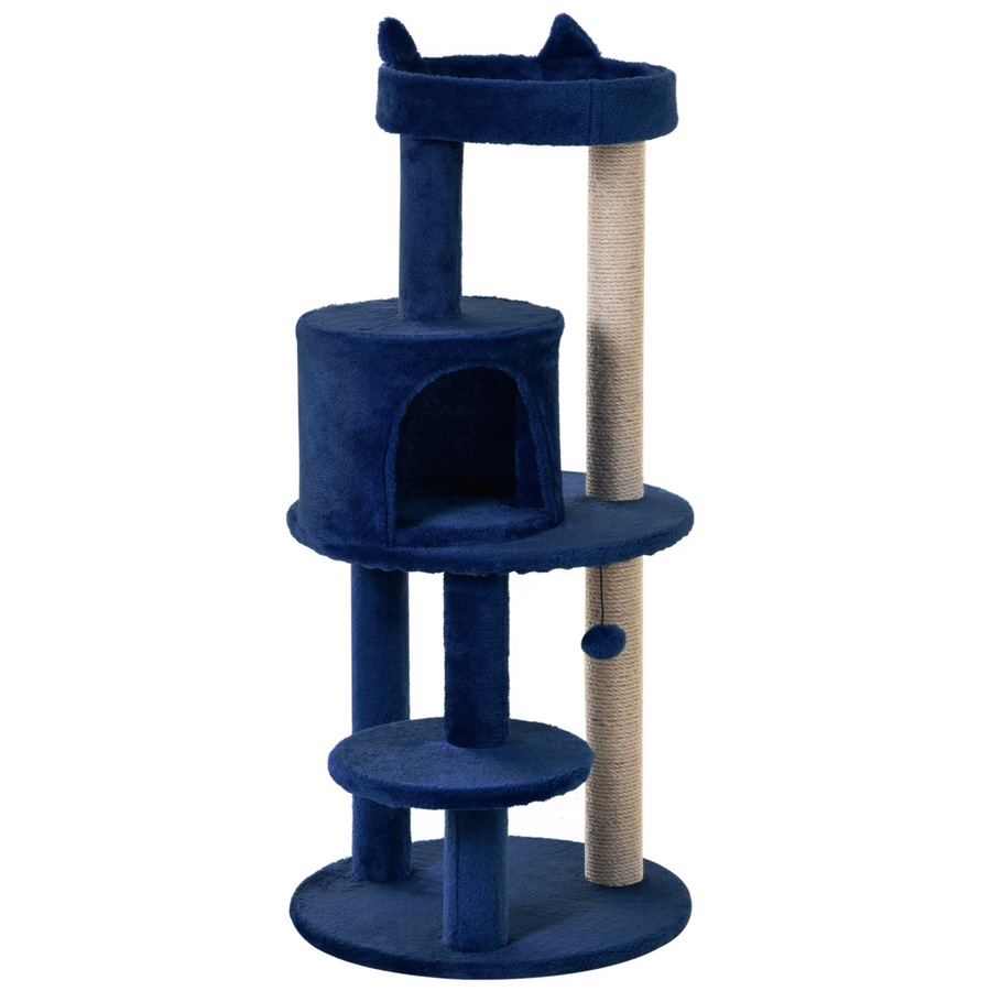 104cm Deluxe Cat Activity Tree with Scratching Posts, Ear Perch, House - Blue