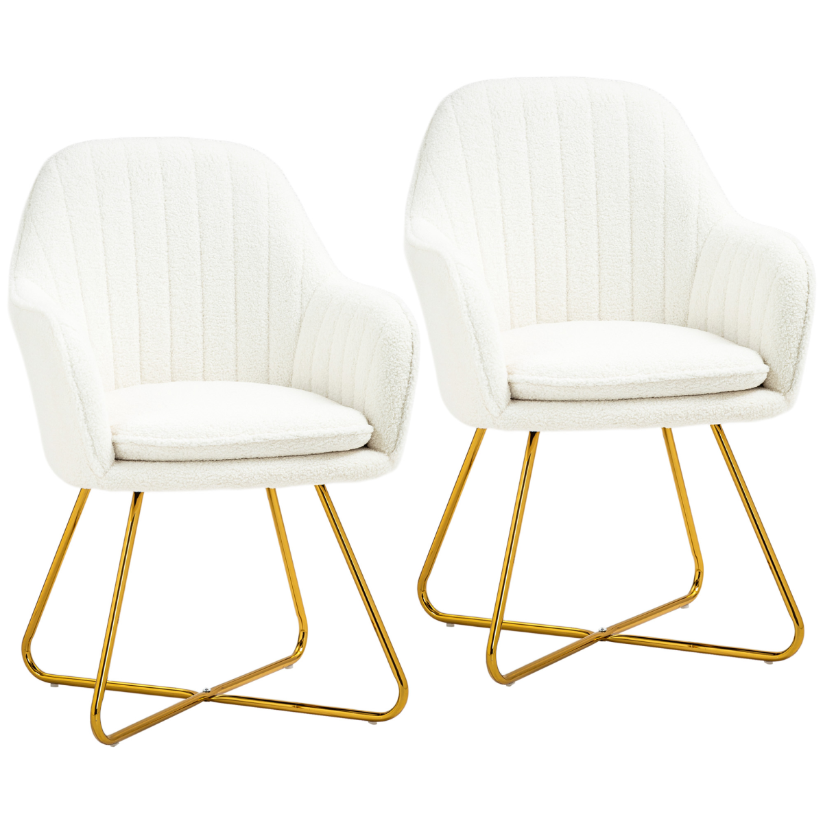 HOMCOM Set of 2 Accent Chairs, Cashmere Armchair with Steel Legs, Cream White