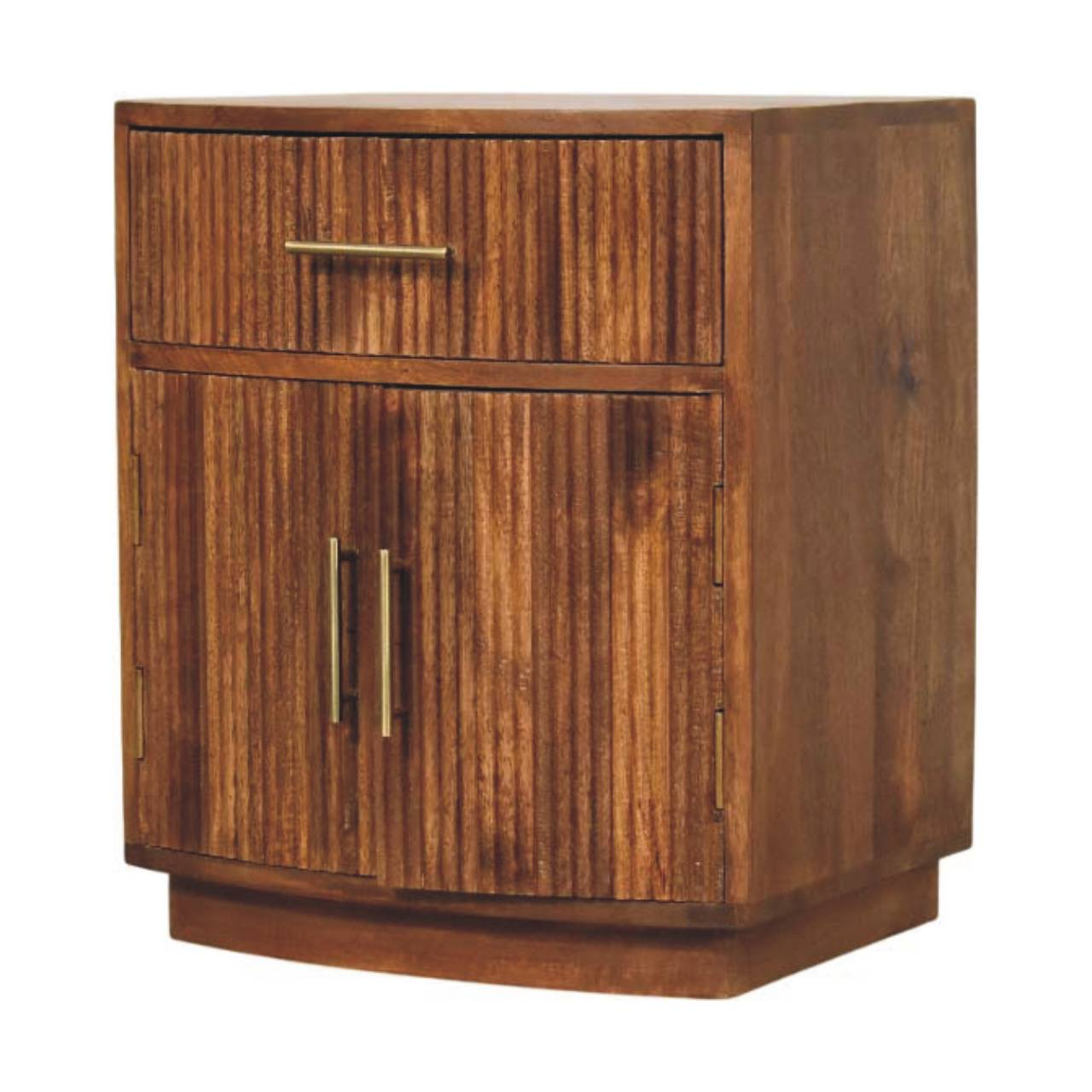 Artisan Furniture Curved Ribbed Bedside Table, 1 Drawer and 2 Shelves, Brown