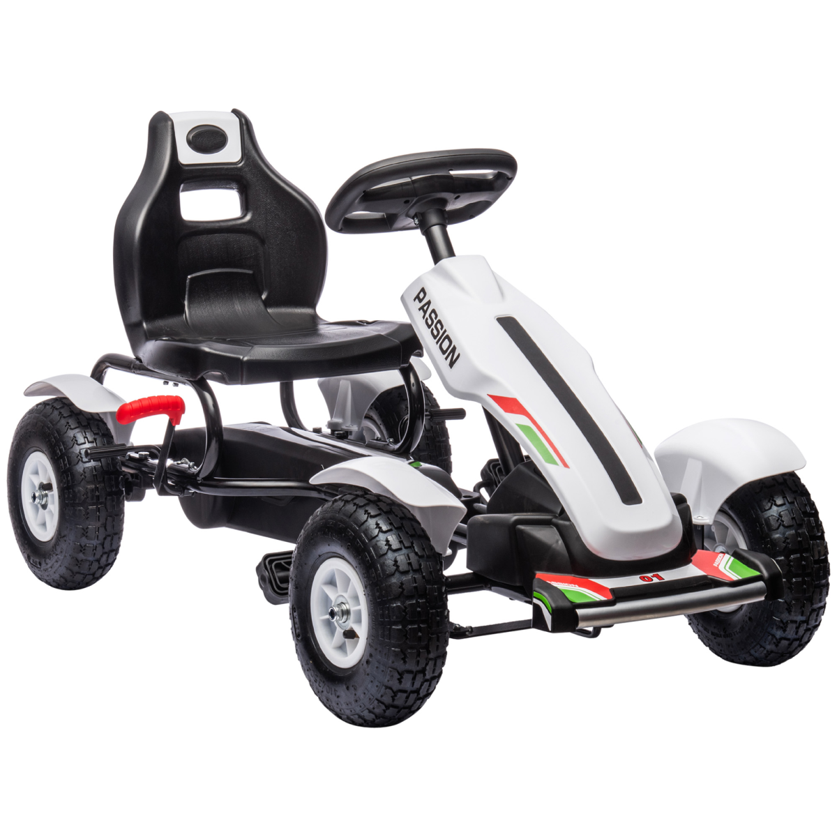 Children Pedal Go Kart with Adjustable Seat, Inflatable Tyres, Handbrake, White