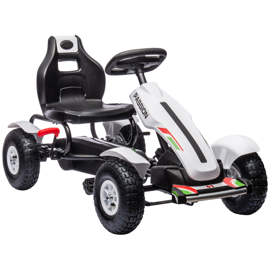 Children Pedal Go Kart with Adjustable Seat, Inflatable Tyres, Handbrake, White