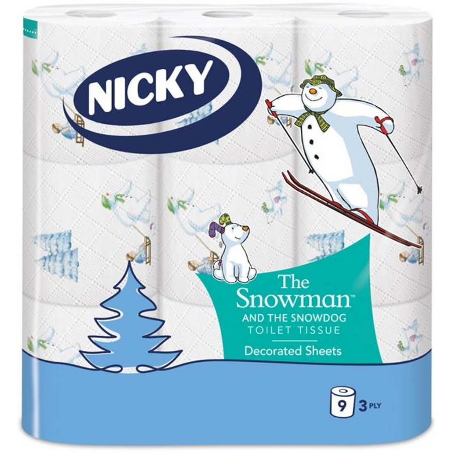 Nicky 3-Ply Toilet Rolls, 9 Rolls, 168 Sheets per Roll