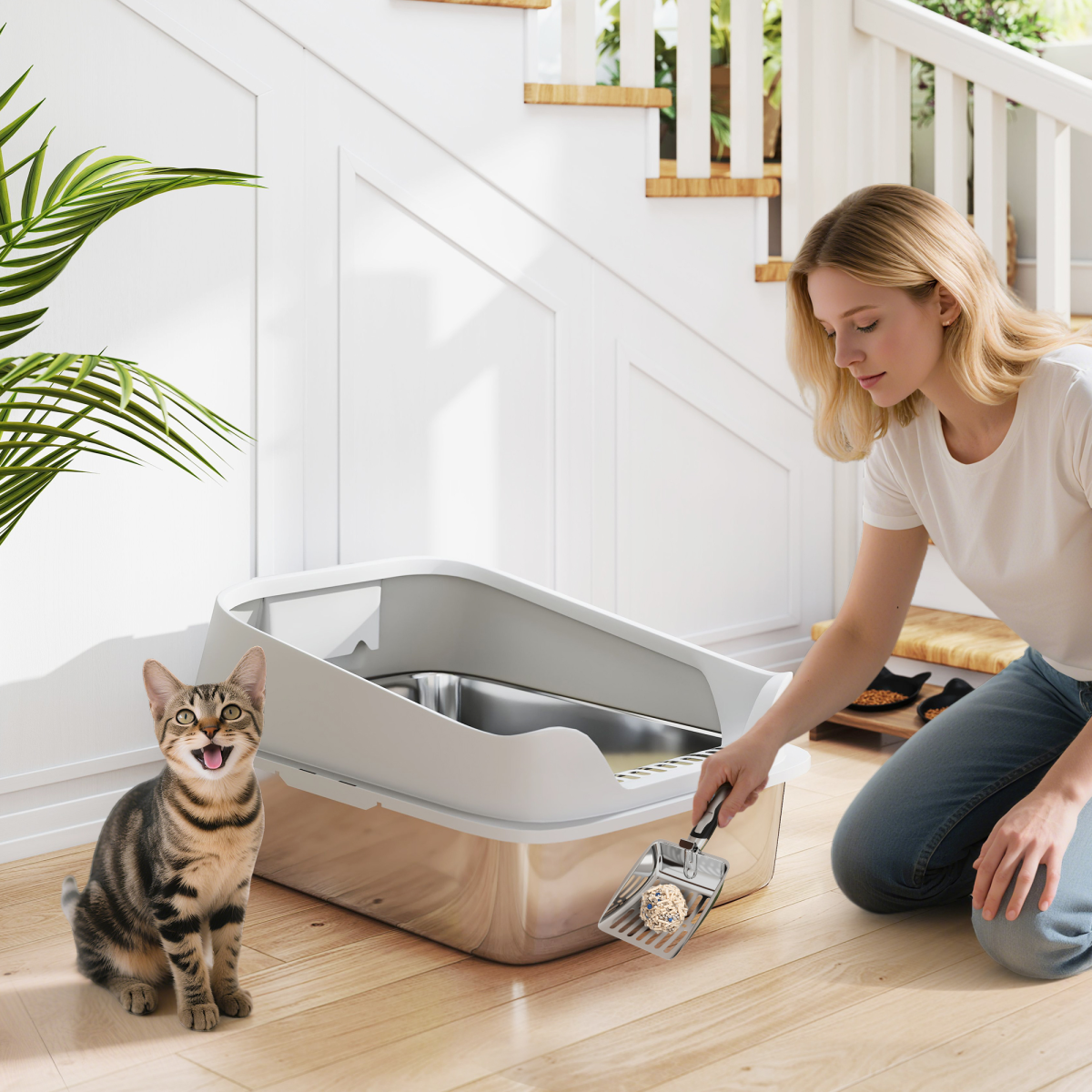 Stainless Steel Cat Litter Box with Scoop