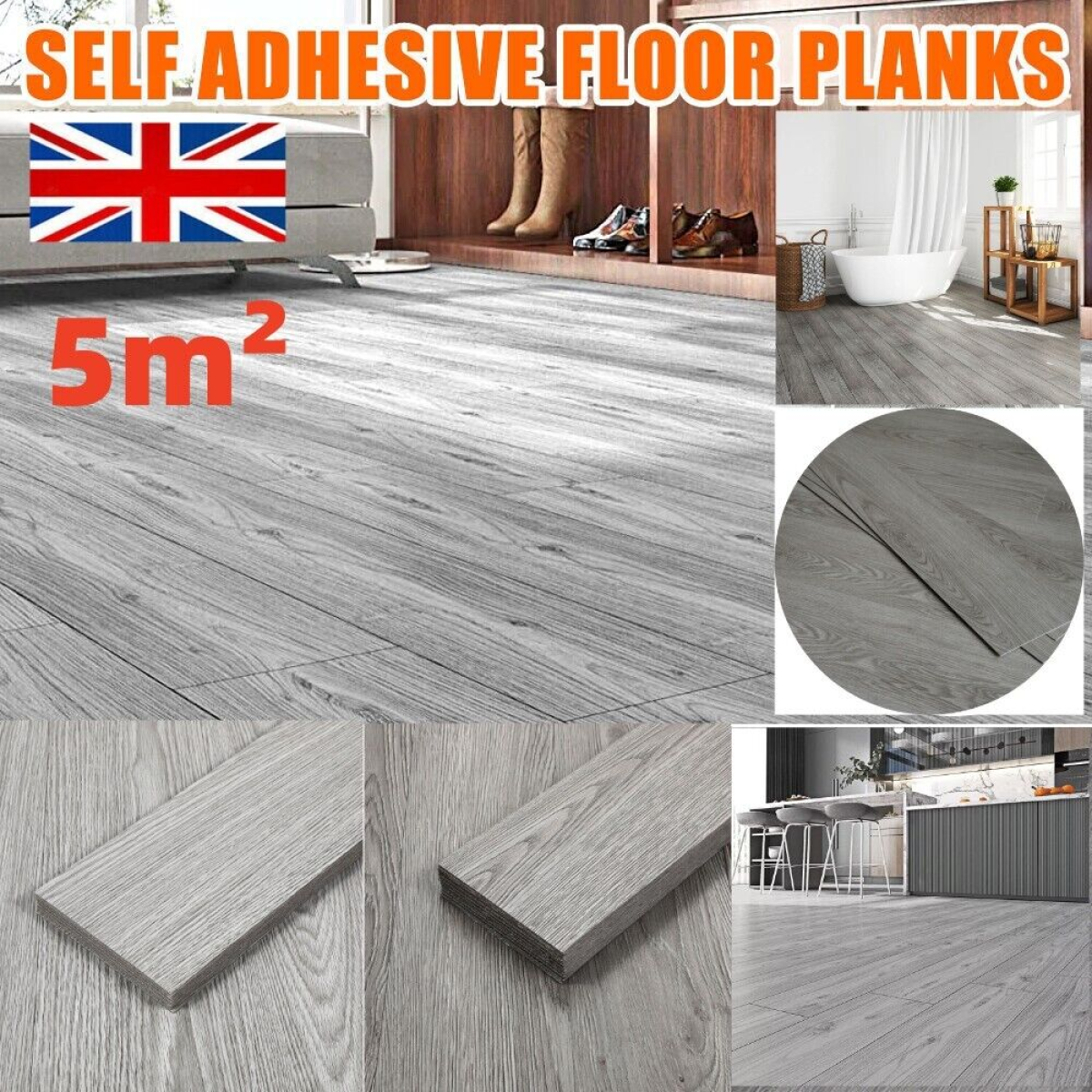 5m² Self Adhesive Wood Effect Vinyl Floor Planks, 36 Pieces