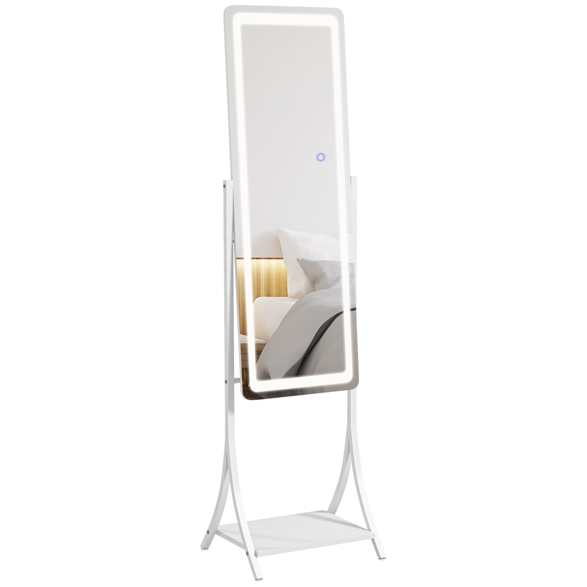 HOMCOM LED Lighted Full Length Floor Standing Mirror with Storage Shelf