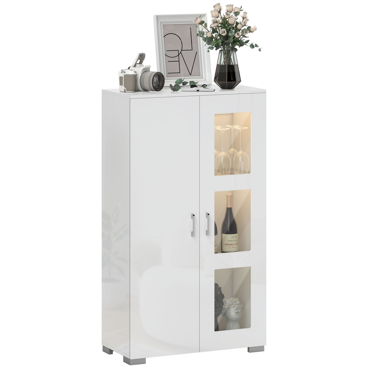 HOMCOM Display Cabinet with Glass Shelves, White