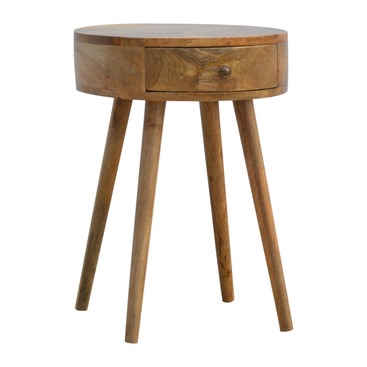 Artisan Furniture Solid Wood Nordic Circular Shaped Bedside, Beige, 1 Drawer