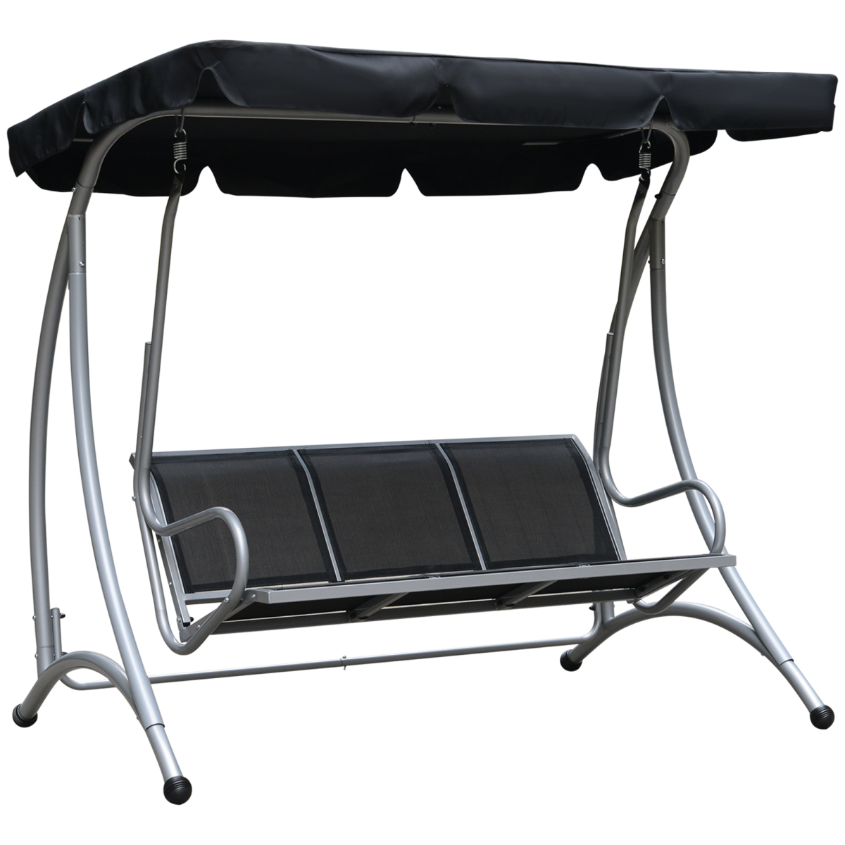 3 Person Steel Swing Chair with Adjustable Canopy - Black Seat