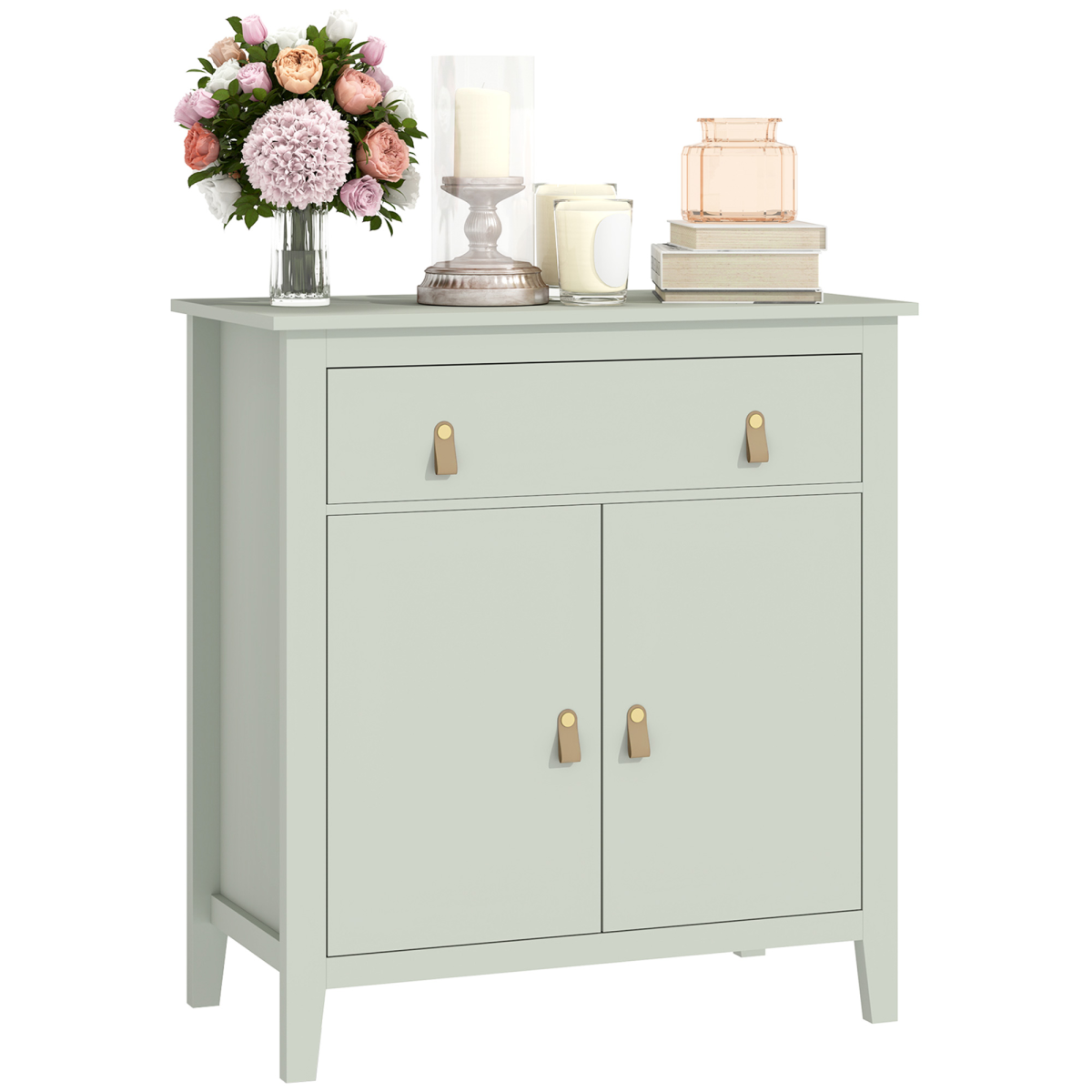 HOMCOM Light Green Sideboard Cabinet w/ Drawer, Adjustable Shelf & Anti-Tip Kit